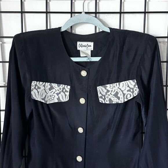 Vintage California Lover Button Up Dress Womens 3‎ Black 80s Whimsigoth Lace - Picture 3 of 11